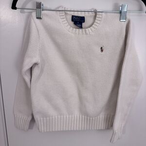 Kids Cream/White Polo by Ralph Lauren 100% Cotton Crew Neck Sweater Size 6